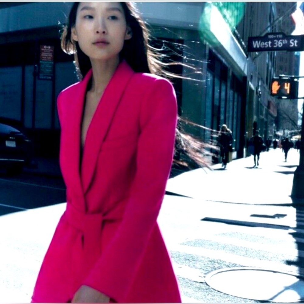 NWT ZARA Fuchsia Pink Blazer with Tuxedo Collar, Size: XS